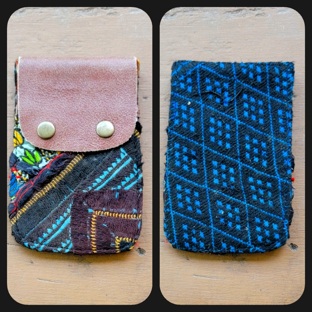 🍳🧠 Free People Boho Embroidered Repurposed vtg banjara hippie Wallet card case